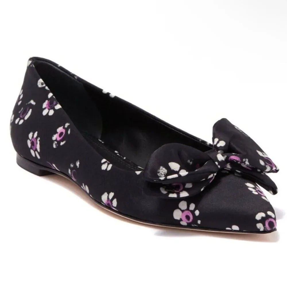 TORY BURCH | Rosalind Black Purple Floral Pointed Toe Flats Women’s Size 10.5